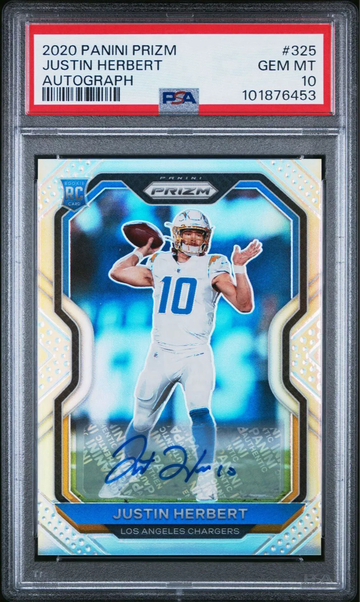 2020 Panini Prizm Justin Herbert Silver Prizm Auto Rookie RC PSA 10