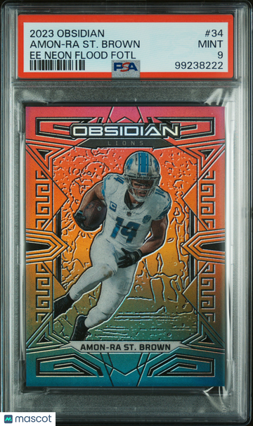 2023 Panini Obsidian Amon-Ra ST. Brown #34 Ee Neon Flood Fotl PSA 9