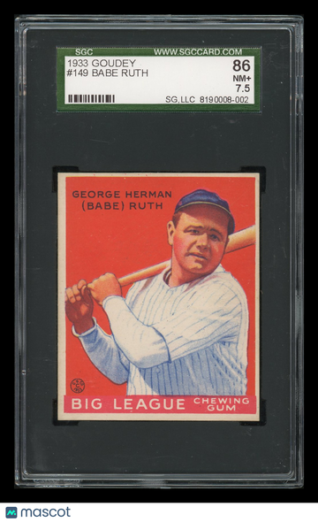 1933 Goudey Babe Ruth #149 10th Anniversary Issue SGC 10