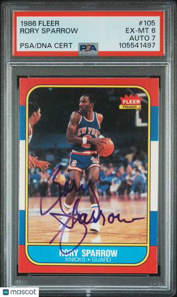 1986 Fleer Rory Sparrow #105 PSA 6 Auto 7