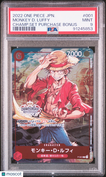 2022 One Piece Japanese Promos Monkey D. Luffy Champ.Set Purchase Bonus PSA 9