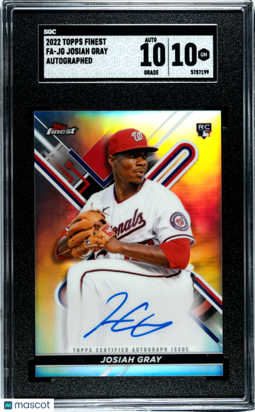 2022 Topps Finest Josiah Gray #FA-JG Autograph SGC 10 Auto 10