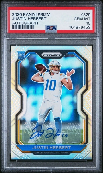 2020 Panini Prizm Justin Herbert Silver Prizm Auto Rookie RC PSA 10